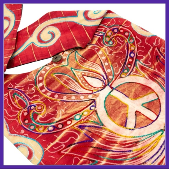 Gypsy Rose Bohemian Perpetual Peace Red Peace Sign Tote Bag - Picture 2 of 4